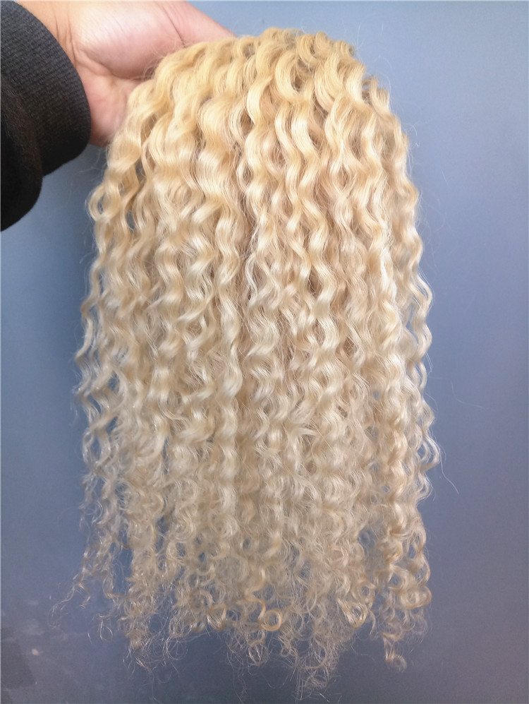 

brazilian virgin remy curly hair weft clip in natural kinky curl weaves unprocessed blonde 613 human extensions