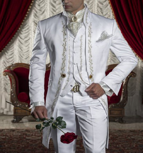 

Classic Style Golden Embroidery Groom Tuxedos White Groomsmen Men's Wedding Prom Suits Blazer With Pants (Jacket+Pants+Vest), Black