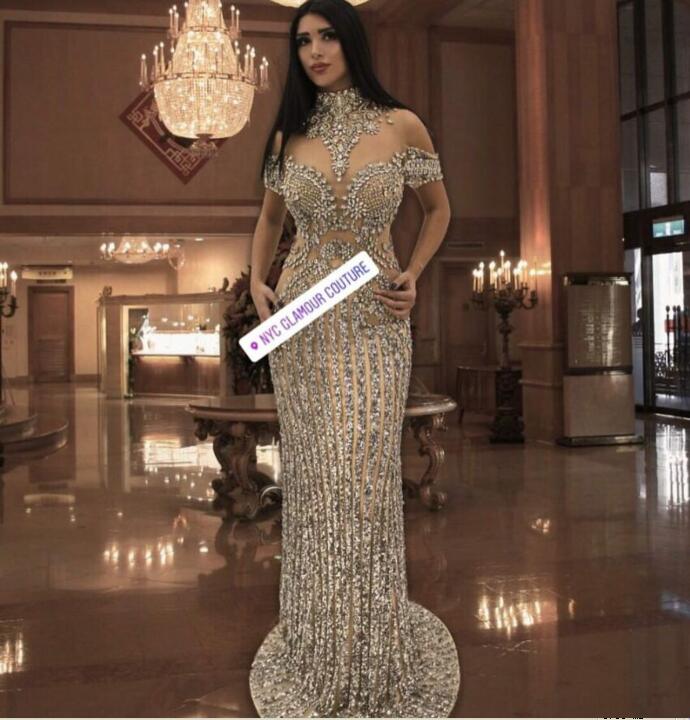 

Evening dress Yousef aljasmi Kim kardashian Special High collar Beaded Maxi dresses Short sleeve Almoda gianninaazar ZuhLair murad Ziadnakad, Same with picture