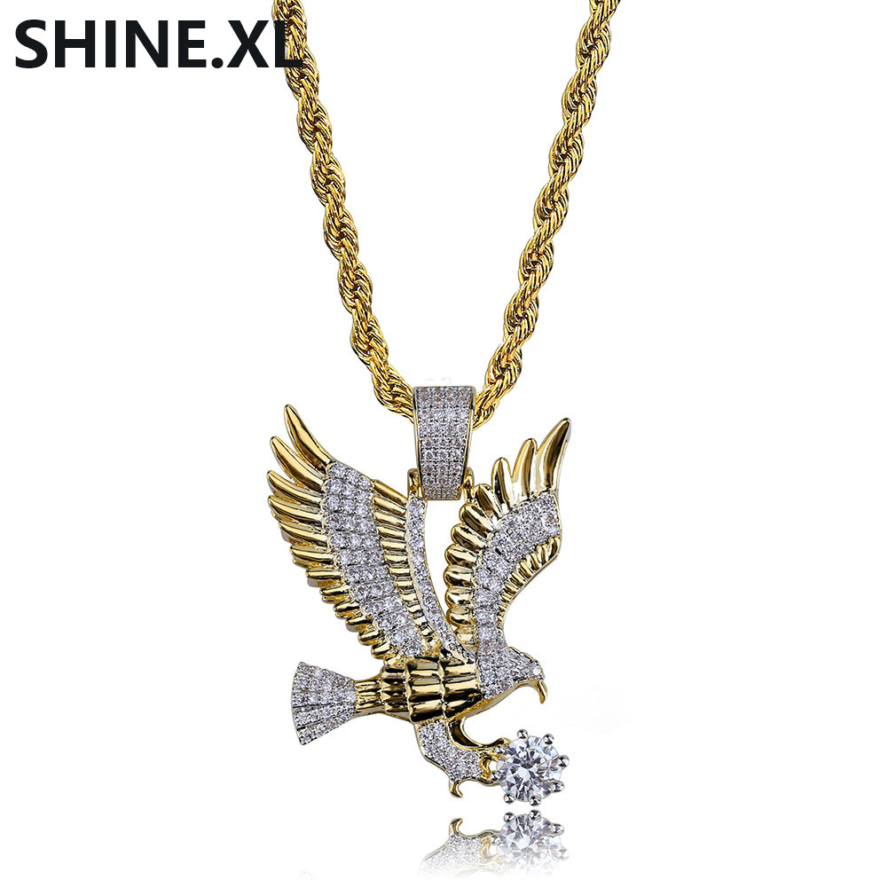 

Men Necklace Gold Color Plated Flying Eagle Pendant Necklace Micro Pave Zircon Fashion Animal Jewelry Wholesale