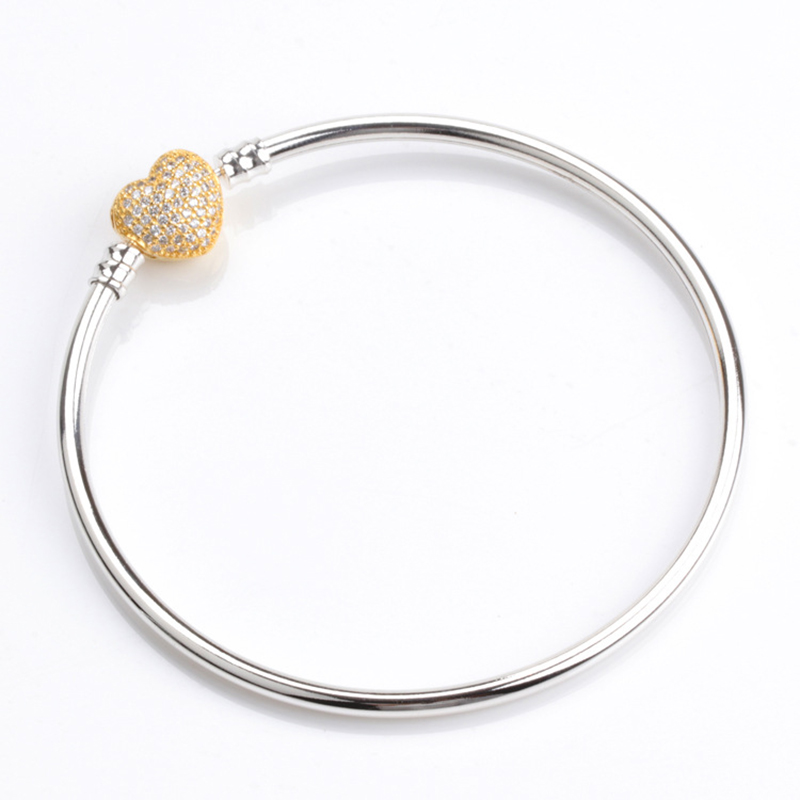 

925 Sterling Silver Brand Bracelet Bangle with box for Pandora18K Gold Plated Crystal Heart Charms Bracelet Wedding Jewelry