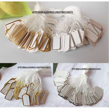 

Promotion 200pcs Paper Jewelry Price Tags Strung Pricing Tag with String Gold and Silver Store Accessories Necessity Lable