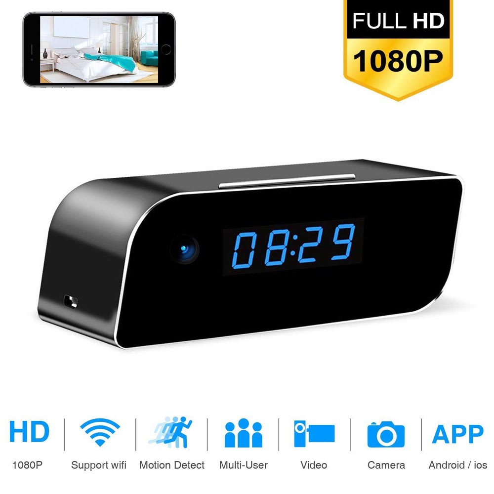 128 Go de mémoire WiFi Horloge de table Caméra IP 1080P Sténopé Vision nocturne Enregistreur vidéo Alarme sans fil Horloge de bureau Sécurité à d