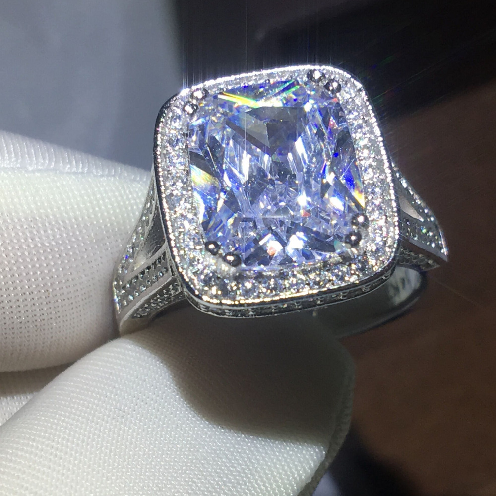 

Fashion Jewelry Majestic Sensation 10ct Gem 5A Zircon stone 14KT White Gold Filled Engagement Wedding Band Ring Set Sz 5-11