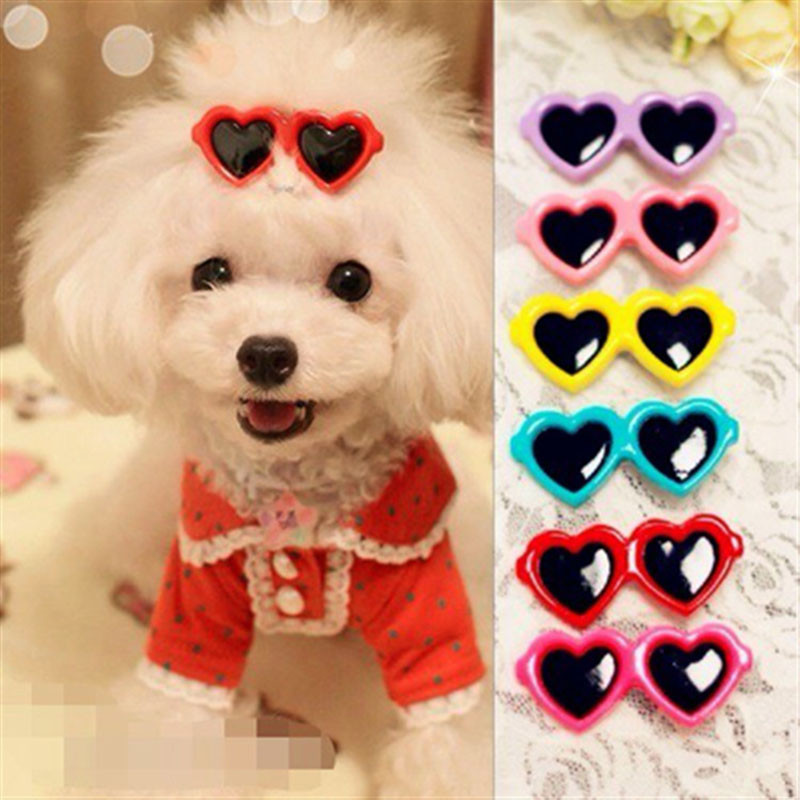 

10pcs/lot Pet dog Bows Hair Clips Lovely Heart Sunglasses Hairpin pet dog summer clothes Grooming accessories