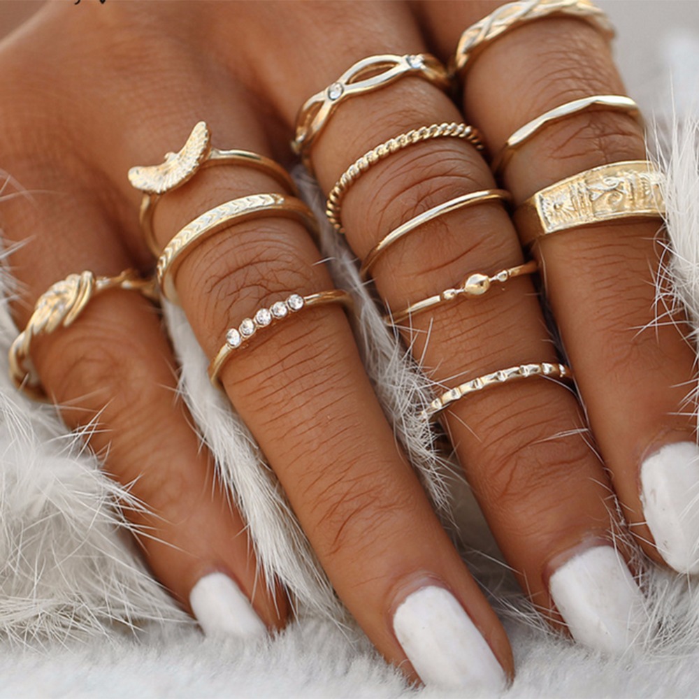 

whole sale12pcs/set Gold Color Midi Finger Rings Set for Women Female Vintage Punk Boho Knuckle Rings Women Fashion Jewelry NEW