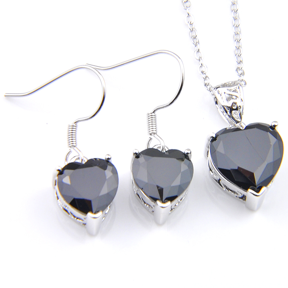 

LuckyShine 5 Sets Brand New Women Jewelry Sets Black Onyx Gems Earrings Pendant Silver Necklace Fashion Bride Sets
