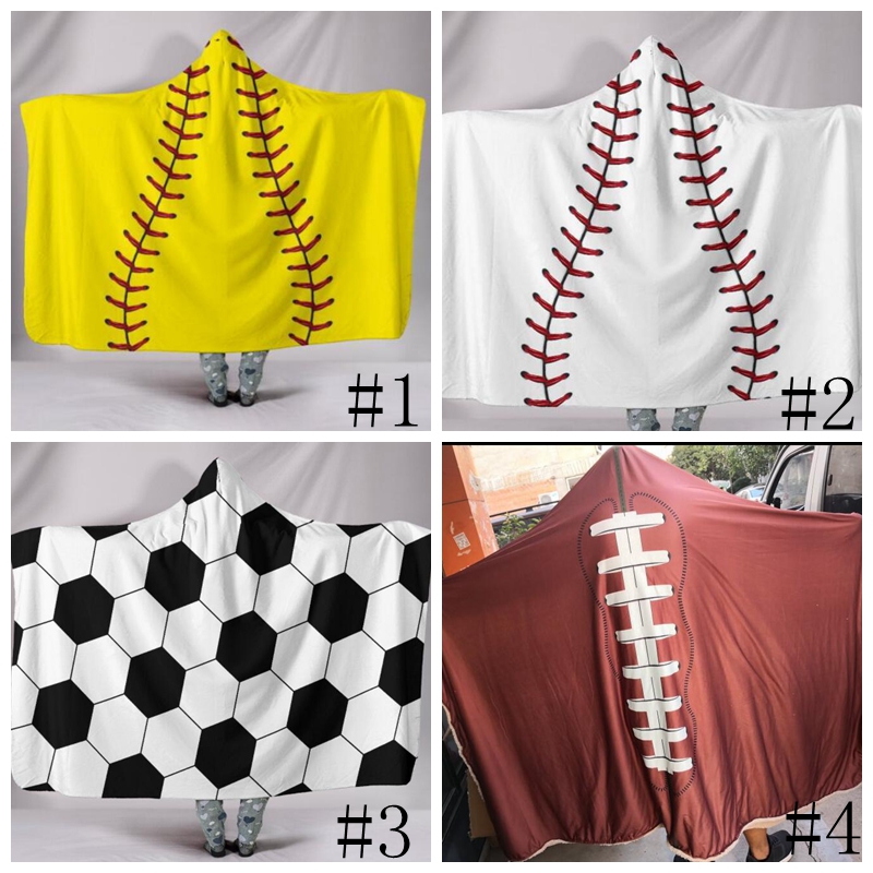 

200*150cm Baseball Football blanket Sherpa Softball Blanket Sports Theme Hooded Cape Soccer Bathing Towel Swadding Outdoor Gadgets GGA780