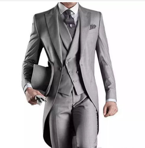 

2018 Custom Made Groom Tuxedos Grey Groomsmen tailcoat Best man Men's suit Wedding Suits (Jacket+Pants+Vest) wedding Tailcoat suit, White