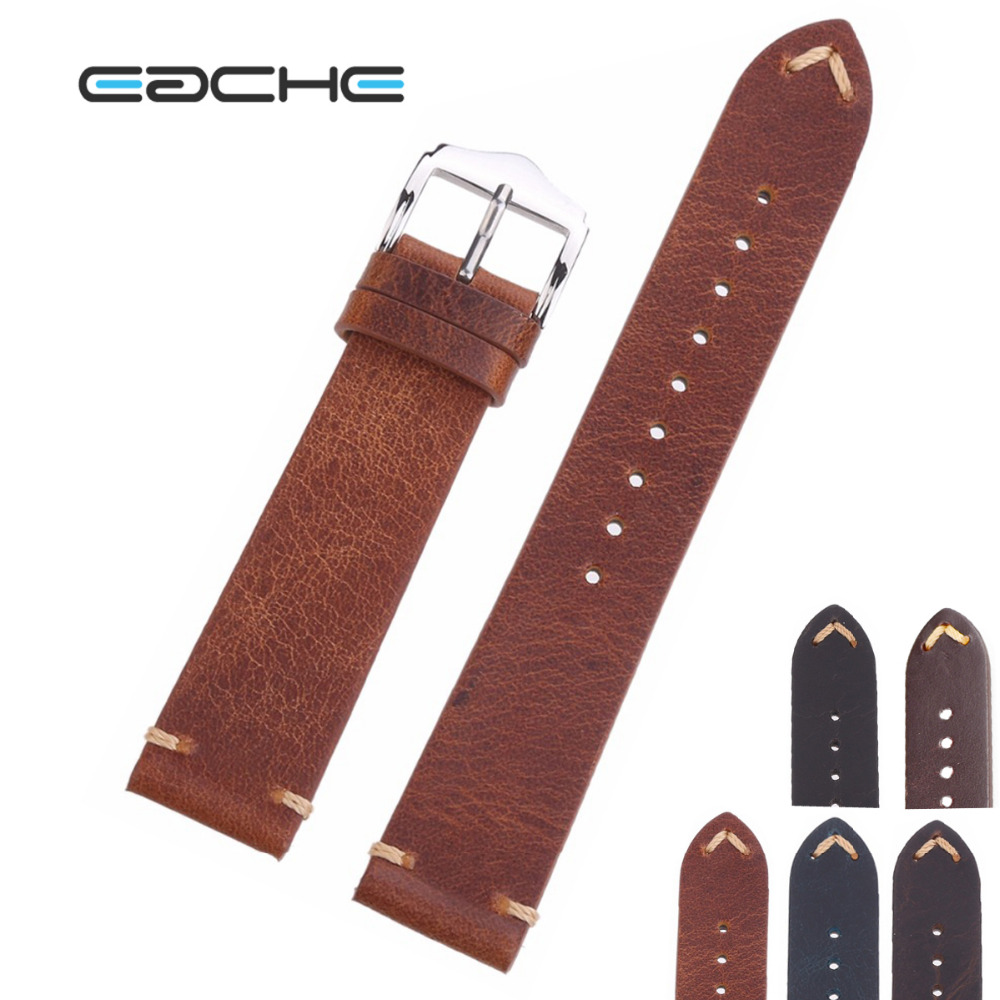

EACHE High Quality Oil Wax Design Leather Watchband Genuine Calfskin Leather Straps Watch 18mm 20mm 22mm