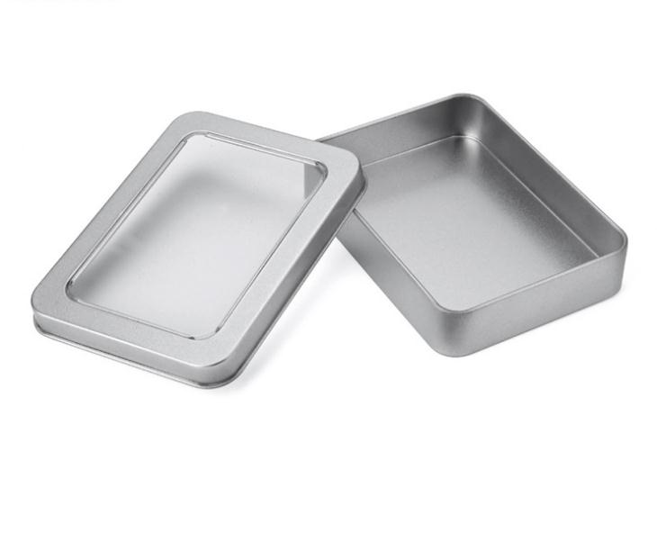

10.7*7*3cm Open Window Metal Storage Cases, Tin Boxes Steel display packaging can SN1823, Silver