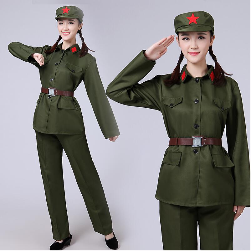 

Army green Suit Red Army Warrior female performance wear masquerade clothes military Clothing Uniforms For Women Chinese opera stage wear