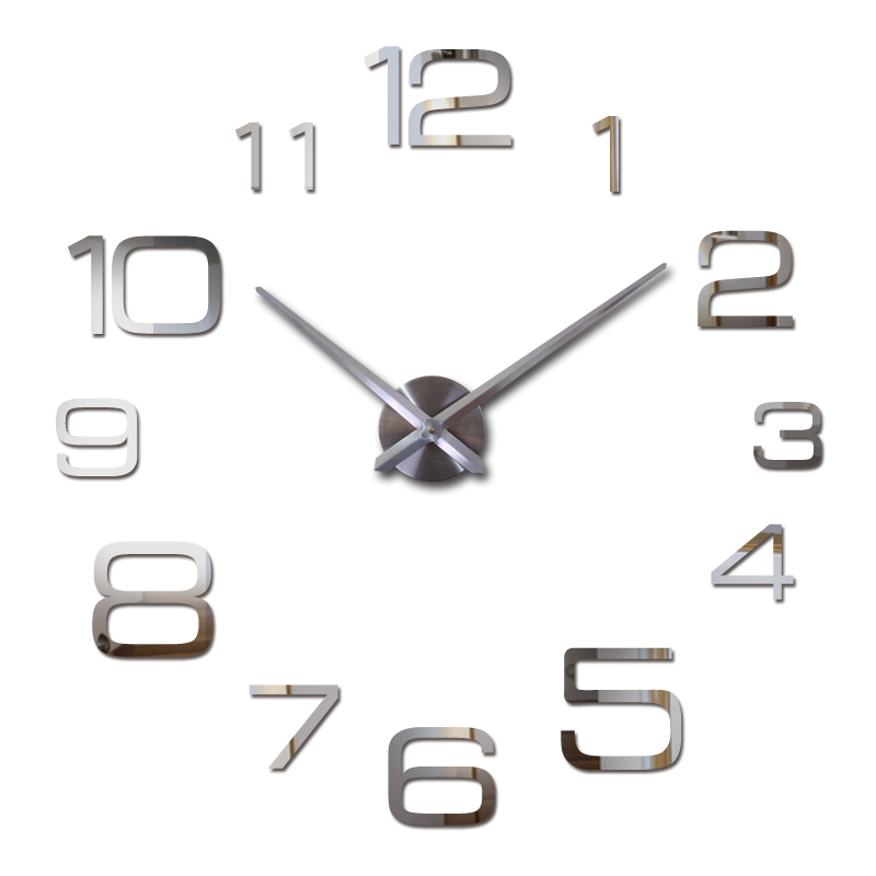 

Diy acrylic mirror wall clock big quartz watch reloj de pared modern clocks living room home decoration silver 3d stickers