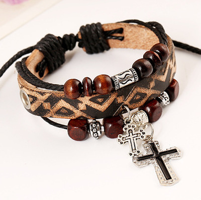 

Cross Charm Bracelet Bead Multilayer Leather Bracelets Bangle for Men Women Alloy Jewelry 8Colors DHL FREE Christmas Gift