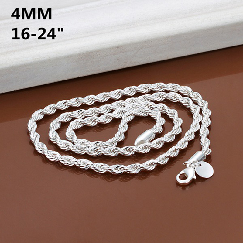 

Fine 925 Sterling Silver Necklace,New 925 Silver Chain 4MM 16-24Inch Love Twiste Rope Necklace For Women Men Fashion Jewelry Link Italy N67