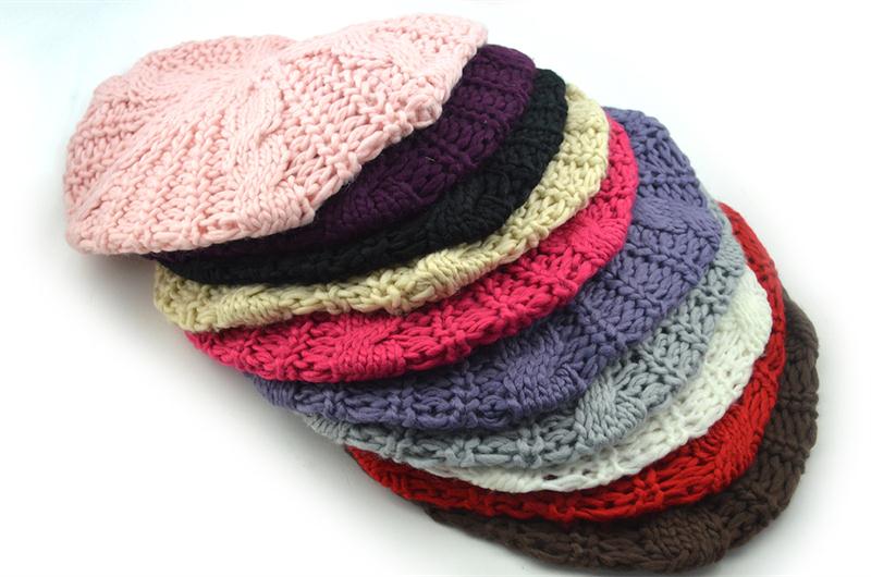 

New Arrivals Fashion Women's Girl's Warm Knitted Hats Baggy Beret Caps Chunky Cotton Wool Braided Beanie, Mix colors