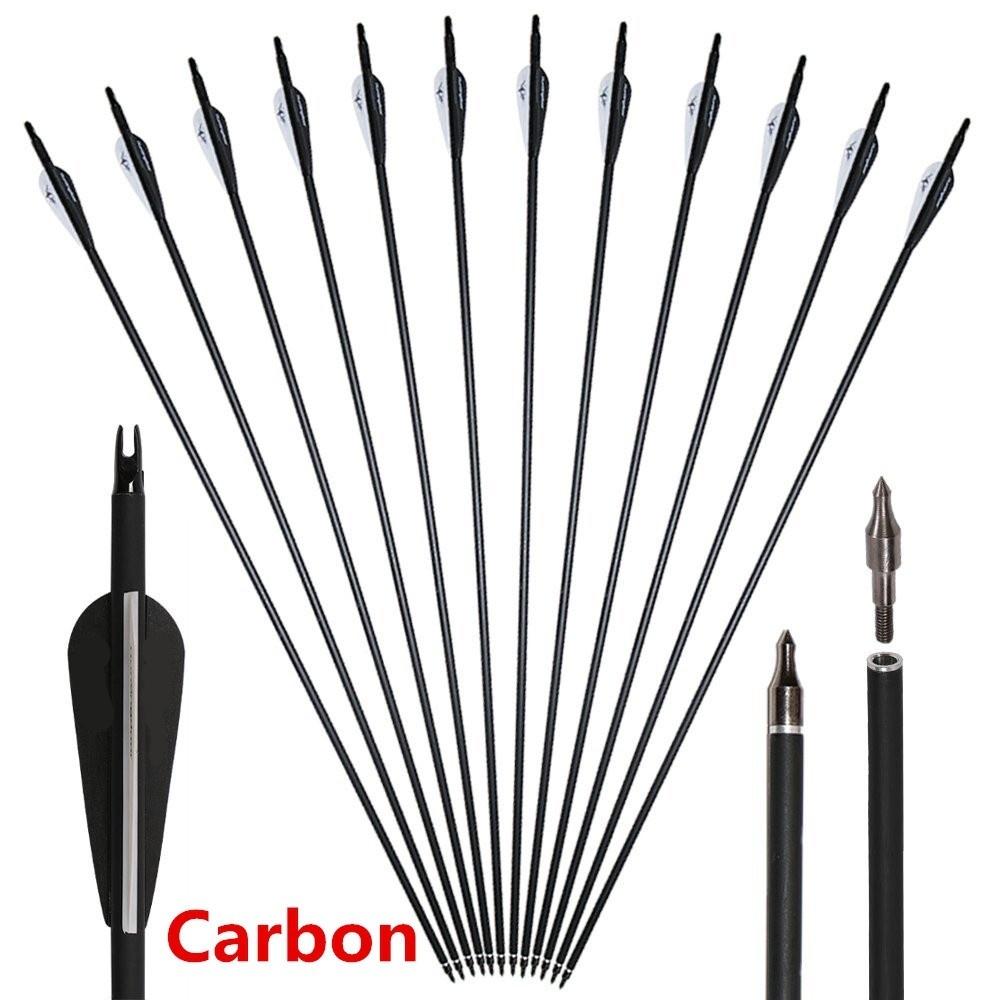 New High Quality Carbon 30 Archery Carbon Target Arrows Hunting Arrows with Adjustable Nock and Replaceable Field Points for Compound-image-423807213