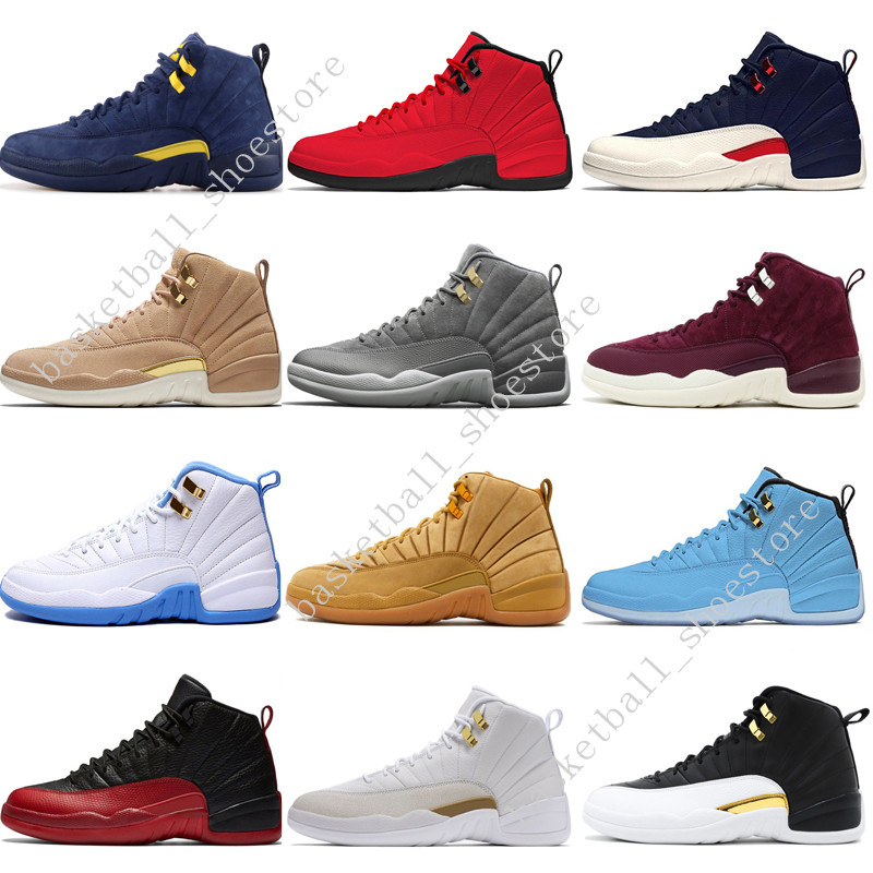 12 12s mens basketball shoes Michigan Bulls College Navy Vachetta Tan Dark Grey Bordeaux Gamma Blue UNC men Sport sneakers trainers WOMENS