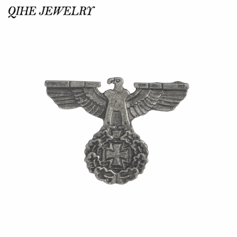 QIHE SIERADEN Duitse Eagle Pins Oude Zilveren Broches Badges Broches voor mannen Rugzak Tas Hoed Accessoires Metal punk style-image-420618921