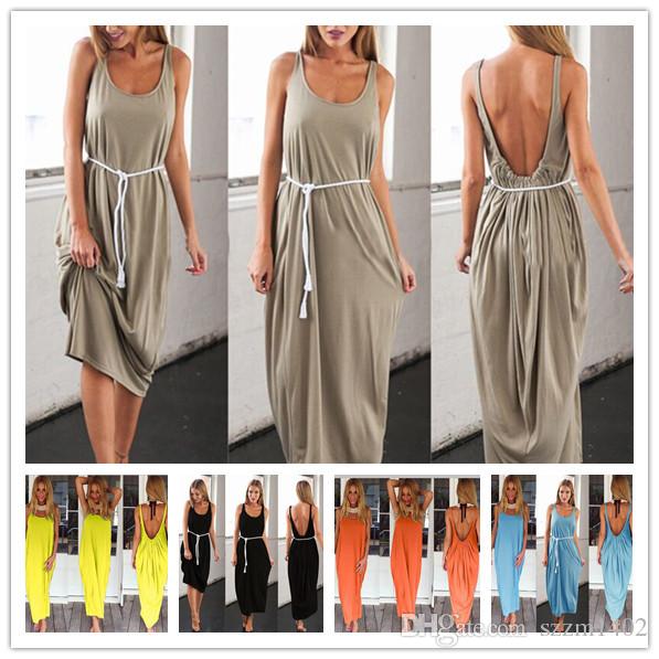 

Women Backless Dress 2018 Summer Girls Vest Crop Top Dress Striped Sleeveless Beach Party Women Maxi Dresses Bohemian World Cup Clothing, As picture