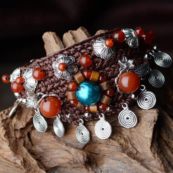 

Handmade original design jewelry wholesale retro fashion miao silver agate glass bracelet female the real thing is more beautiful strongly r