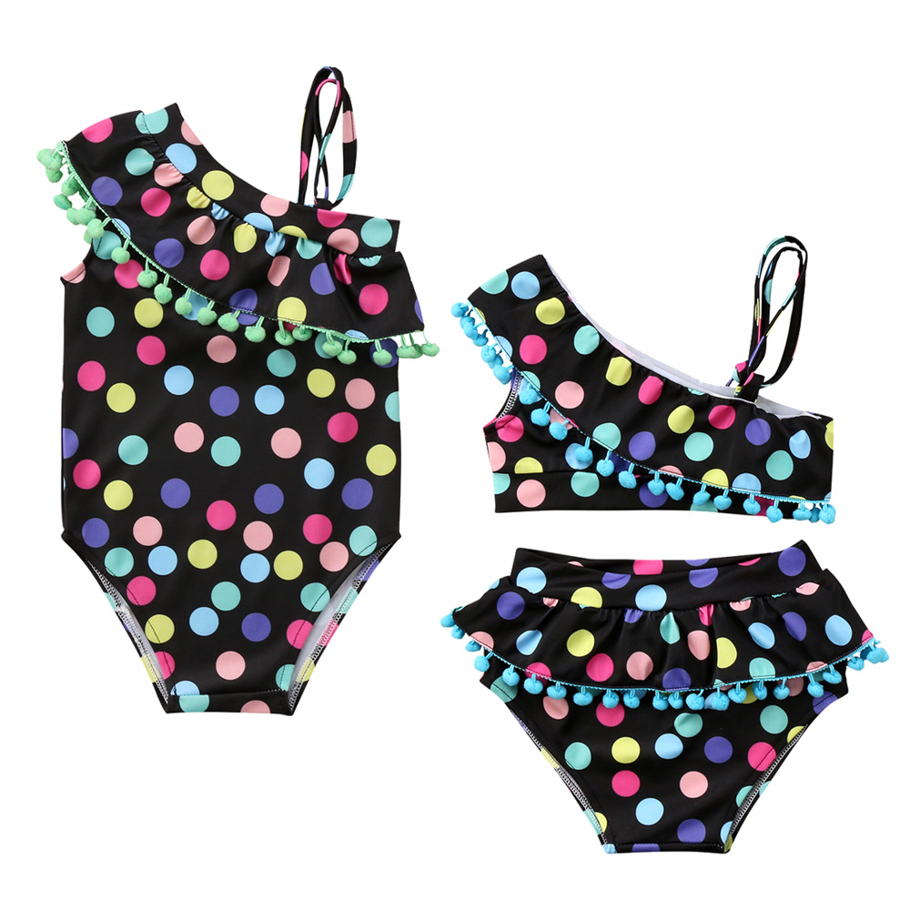 

baby girl clothes summer girls swimwear kids clothing dots girl swimming suit, Black