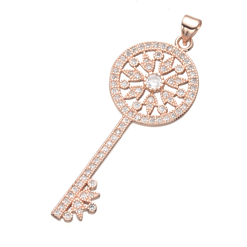 

10 PCS Micro Pave Necklace Pendant key Charms pendant 3 colors with Clear Zircon Stone 45*17mm