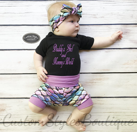 

Baby Girls boutique Clothes 3pcs set Letter Romper Top+Fish scale shorts + Headband Kids Summer outfits Clothing set, As pic