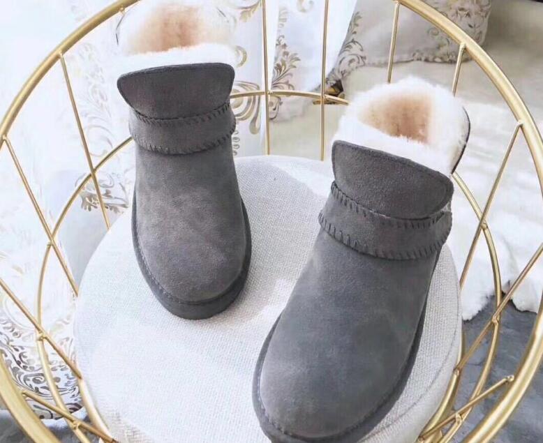 

Free shipping Women Winter snow boots sheepskin Keep warm Flat heel boots black grey tan
