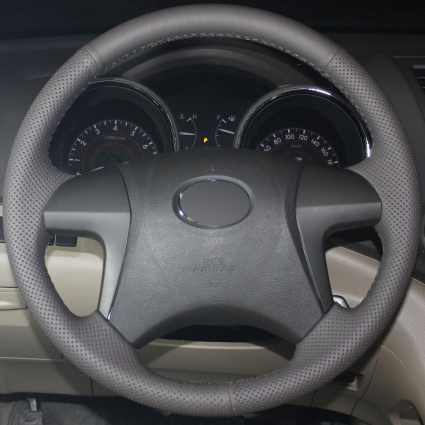 Dark Gray Genuine Leather Hand-stitched Car Steering Wheel Cover for Toyota Highlander Toyota Camry 2007-2011-image-429883268