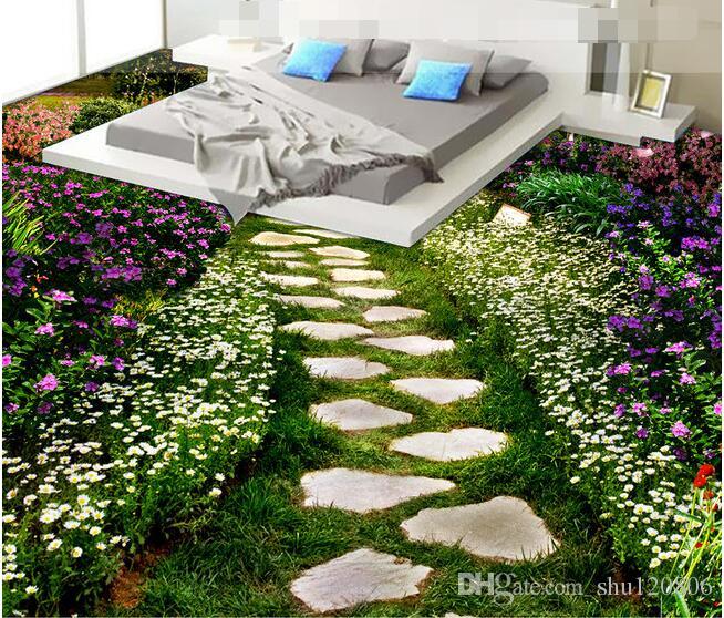 

3d pvc flooring custom photo Waterproof floor wall sticker Flowers path background room decoration painting 3d wall murals wallpaper, Pictures show