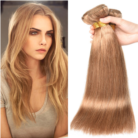 

#27 Honey Blonde Virgin Peruvian Human Hair Bundles Silky Straight Double Wefts Strawberry Blonde Virgin Human Hair Weaves Extensions 3Pcs