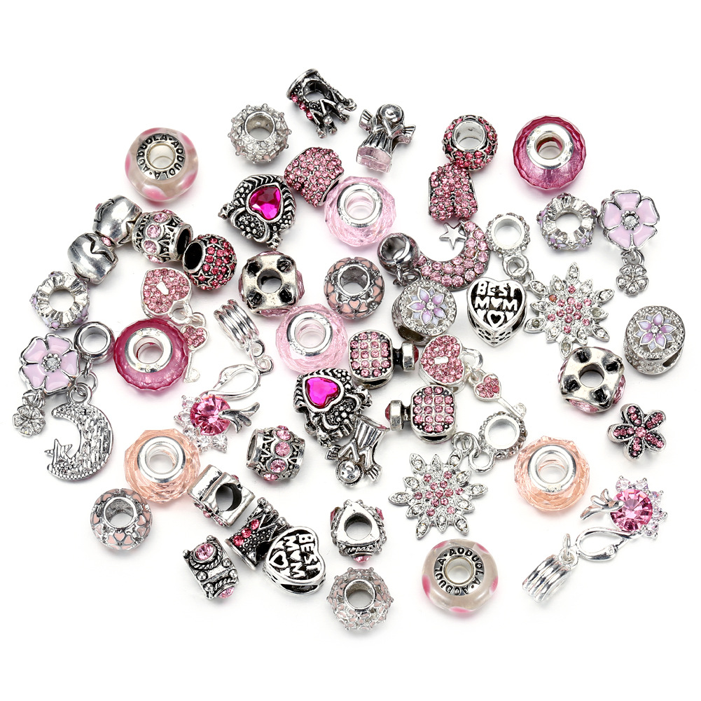 

50pcs European Bead Safety Chain Bead Charm European Bead Fit for Pandora Bracelets Mix color, Bronze;silver