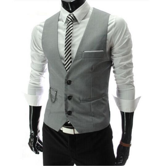 

Men's Waistcoat Solid Fit Vest with Pockets Formal Business Jacket Slim Suit Vest Gilet Homme for Business Style XN, Wine red