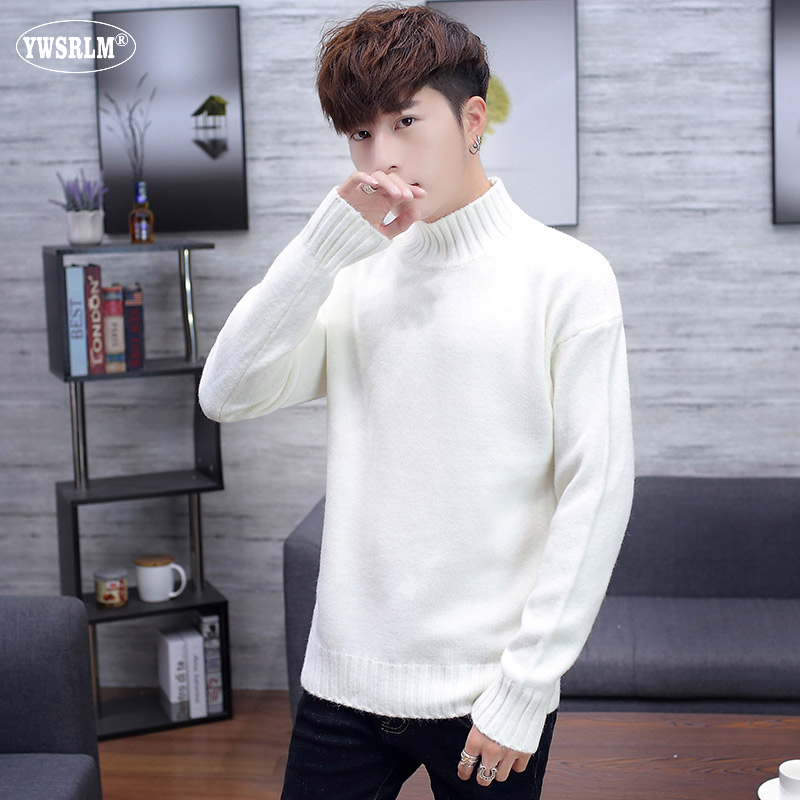 

YWSRLM 2018 Autumn Winter Thin Sweater Men Turtleneck Mens Sweaters Slim Fit Pullover Men Classic Knitwear Pull Homme 4XL 9901, Black