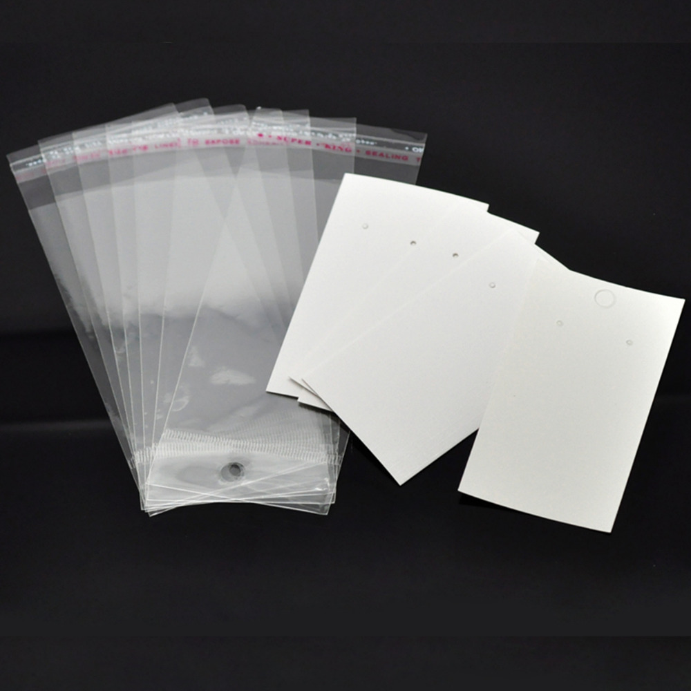 Doreen Box hot- 100 Sets Ear Hooks Earring Display Cards 9cmx5cm W/ Self Adhesive Bags 15cmx6cm (B18687)-image-426471123