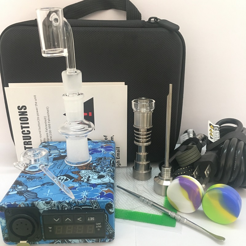 

2018 portable Enail dab E nail wax electric dab box PID quartz banger 2in1 14mm 18mm Ti Titanium nails 20mm carb cap