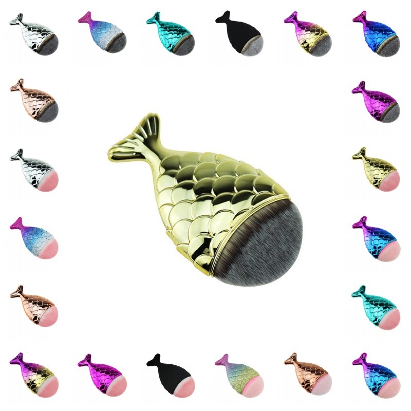 

Most Popular Reasonable Price Colors Nylon Hair Fish Shaped Mermaid brushes Professional Makeup Foundation Brushes with cap