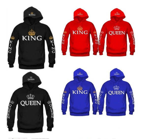OMSJ 2018 Autumn 3Colors King Queen Printed Hoodies Women Men Sweatshirt Lovers couples hoodie Hooded sweatshirt Casual Pullover S18101006