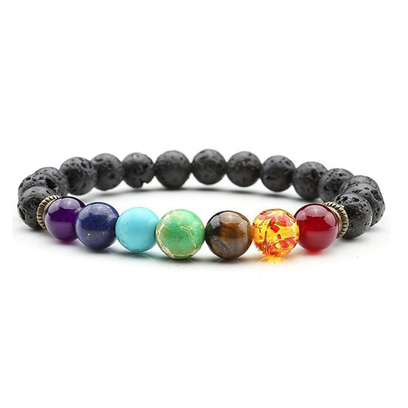 

2018 Newst 7 Chakra Bracelet Men Black Lava Healing Balance Beads Reiki Buddha Prayer Natural Stone Yoga Bracelet For Women