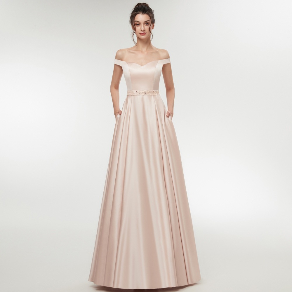 

Hot Fashion Off the Shoulder Satin Prom Dresses 2018 Beads Sash Backless Long A-line Evening Dresses Party Pageant Gowns Formal Vestidos, Purple