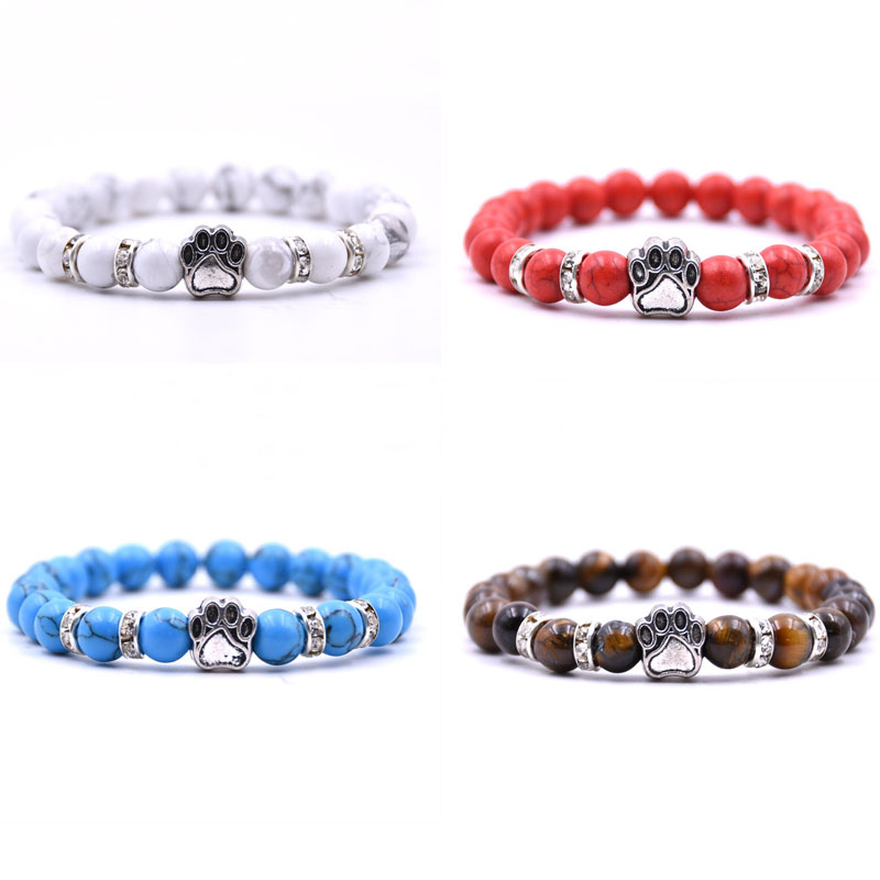 

Hot sale New Dog Paw Beaded Bracelet Men's Women's Natural stone Strands Bracelets Fashion Jewelry Gift