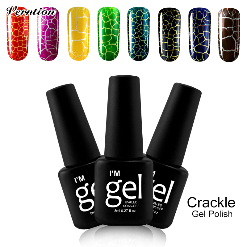 

Verntion Fashion Crackle Shatter Nail Polish Soak Off Crack Nail Gel Lacquer Need Led Lamp Quick Drying DIY Beauty Art Tool, 61white