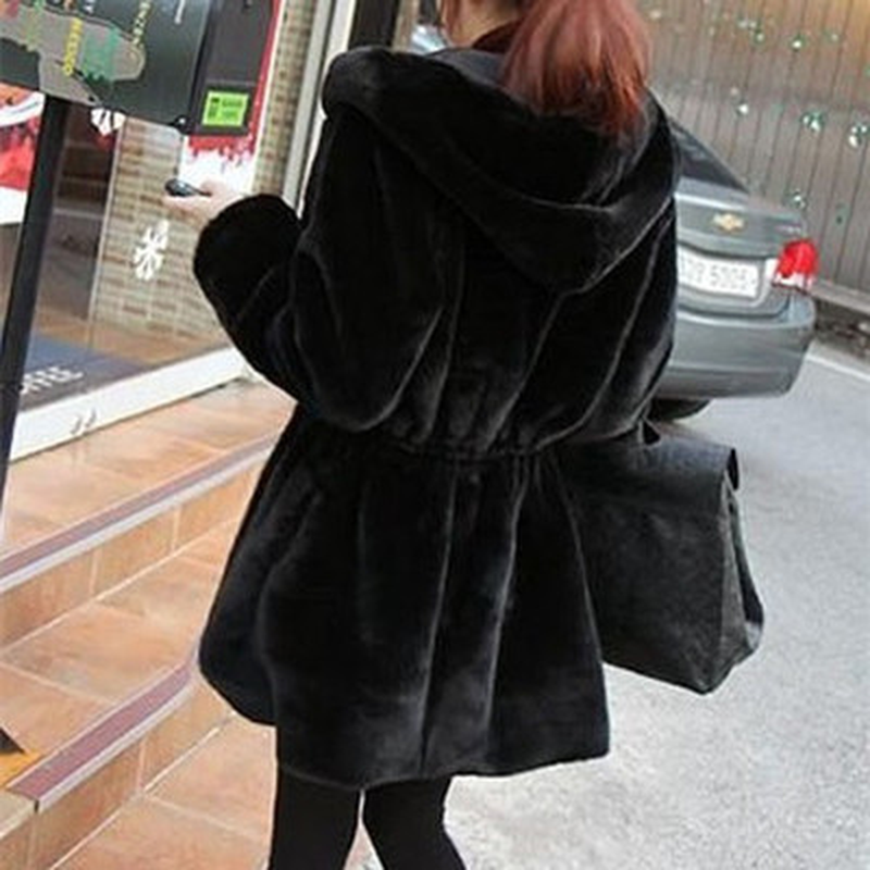 

U-SWEAR Women Winter Plush Coat Wear on Both Sides Fur Jackets Big Size Thick Coats Plush Leisure Cardigan Faux Fur Coat, Black