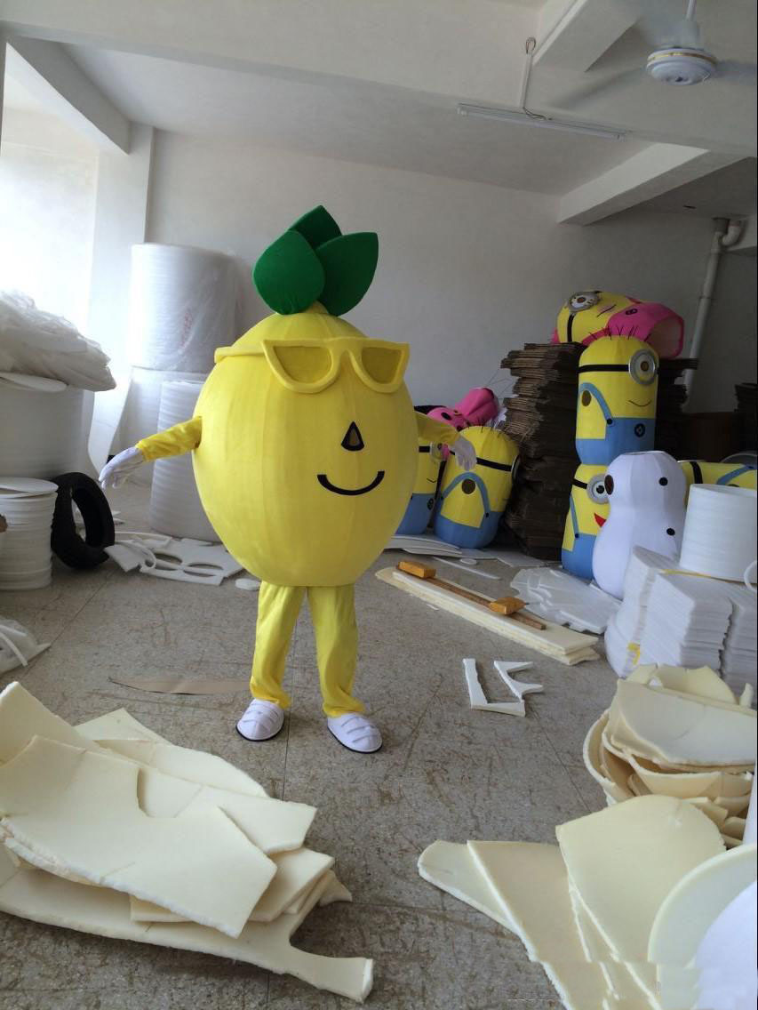 

2018 High quality Real Pictures Yellow Lemon Mascot Costume Adult Size Lemon Citron Cartoon Clothing Fruits Christmas Mascot Party Dress, As picture