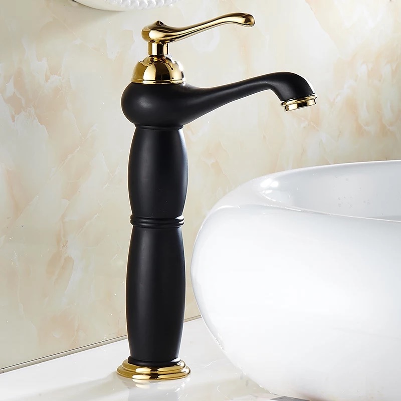 

Basin Faucets American Gold Color Deck Mounted Bathroom Mixer Faucets Black Finish High Bathroom Sink Faucet