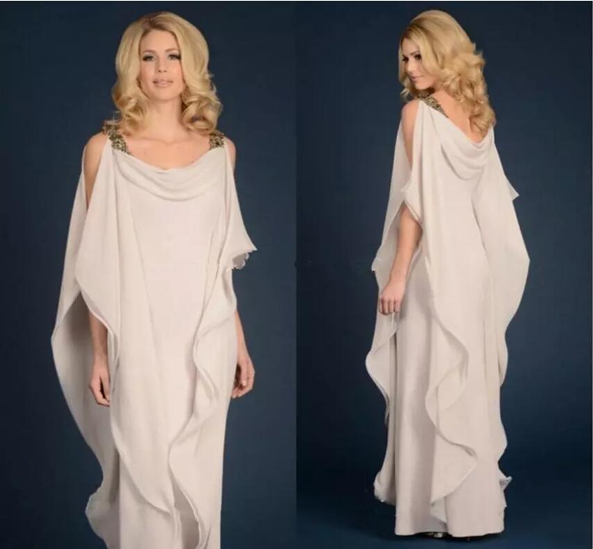 New Champagne Navy Blue Mother Of The Bride Dresses Chiffon Pants Suit Wedding Plus Size Beaded Ruffles Flowing Sheath Floor Length Dress