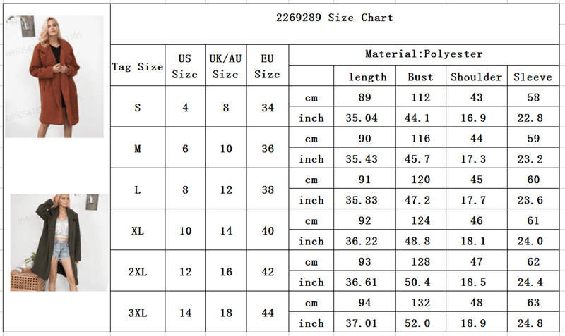 Coat Jacket Size Chart