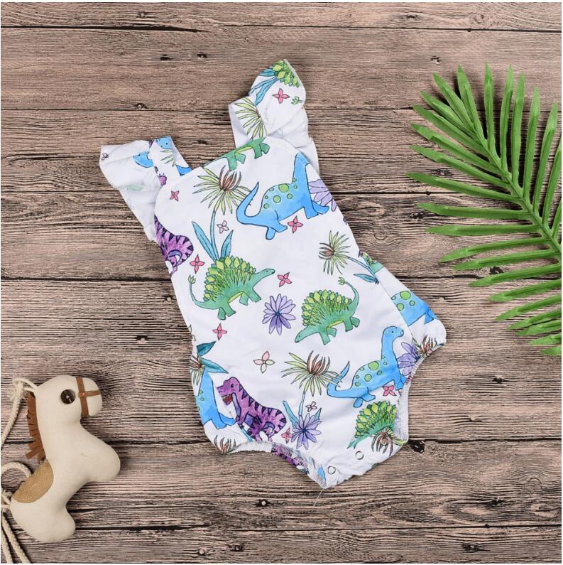 

Baby Girl Dinosaur Floral Print Romper Baby Summer Sleeveless Jumpsuit Kids Children One-piece Clothes ZHT 042, As picture