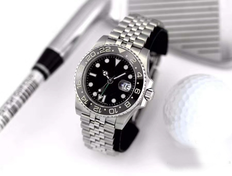 

New Style Top Quality GMT Automatic 2813 Movement Men Watch Sapphire Crystal Cermic Bezel 316 Stainless Band, Black